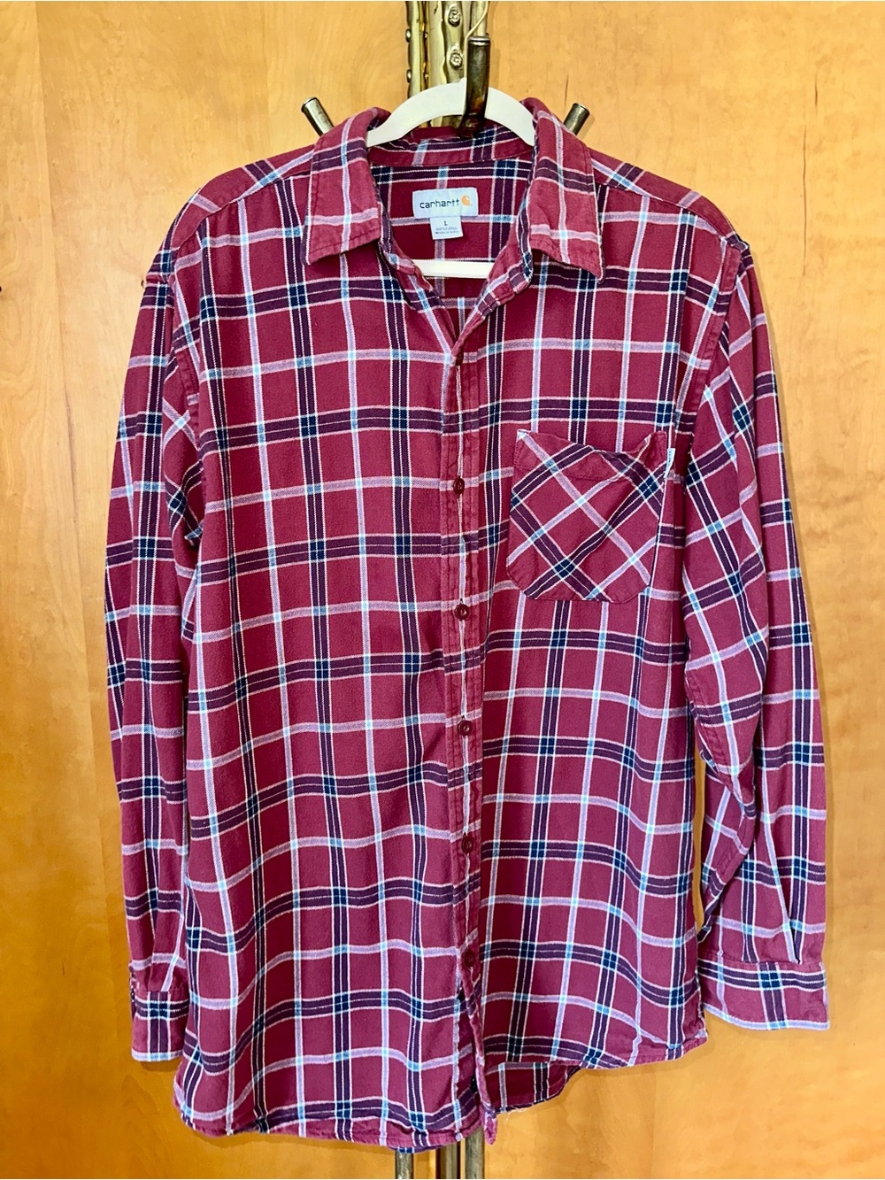 Carhartt Men’s Burgundy Plaid Button-Down Shirt